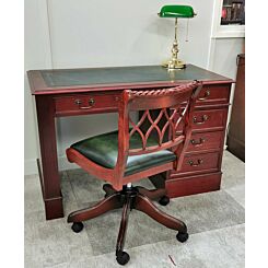 mahogany desk green leather, chair and bankers lamp