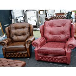 Standard Suzanne chair next to oversized Chesterfield chair