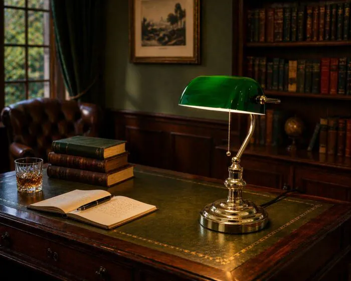 Banker Lampe Messing – Westminster Tischlampe Grün