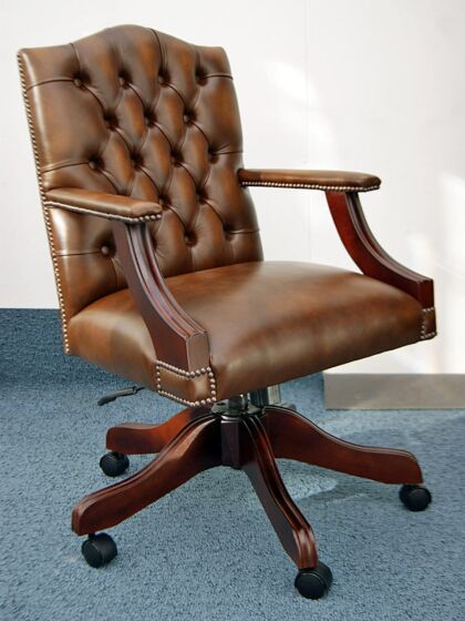 Gainsborough swivel chair plain seat mahogany antique gold