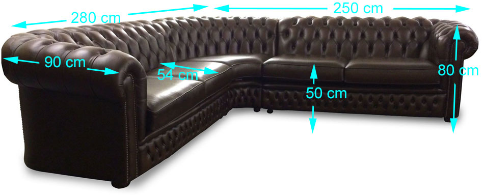 Buckingham corner Chesterfield sizes