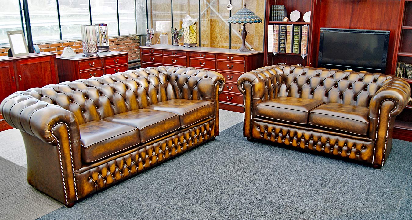 Gold Leather Chesterfield Sofa Baci Living Room