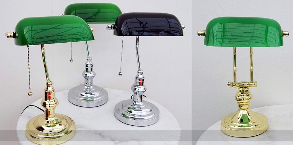 Bankers Lamp And Lawyers, Bankers Style Desk Lamp With Green Glass Shade