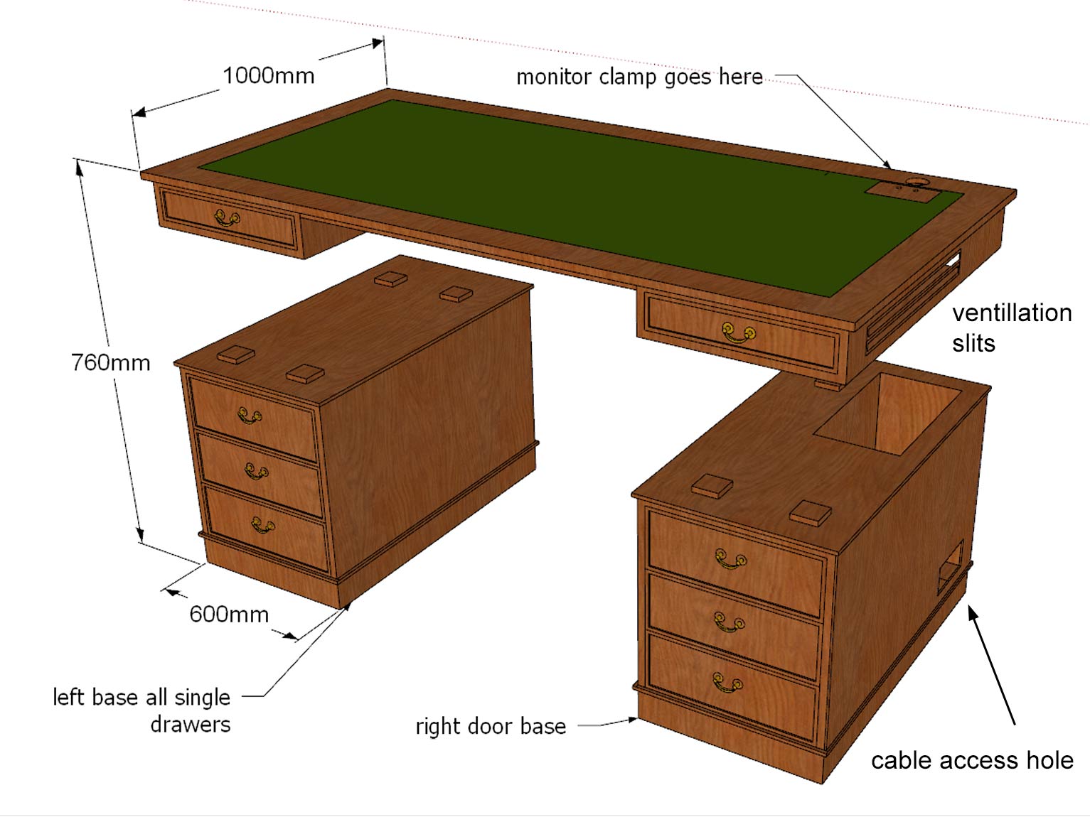 drawing for made to measure computer desk